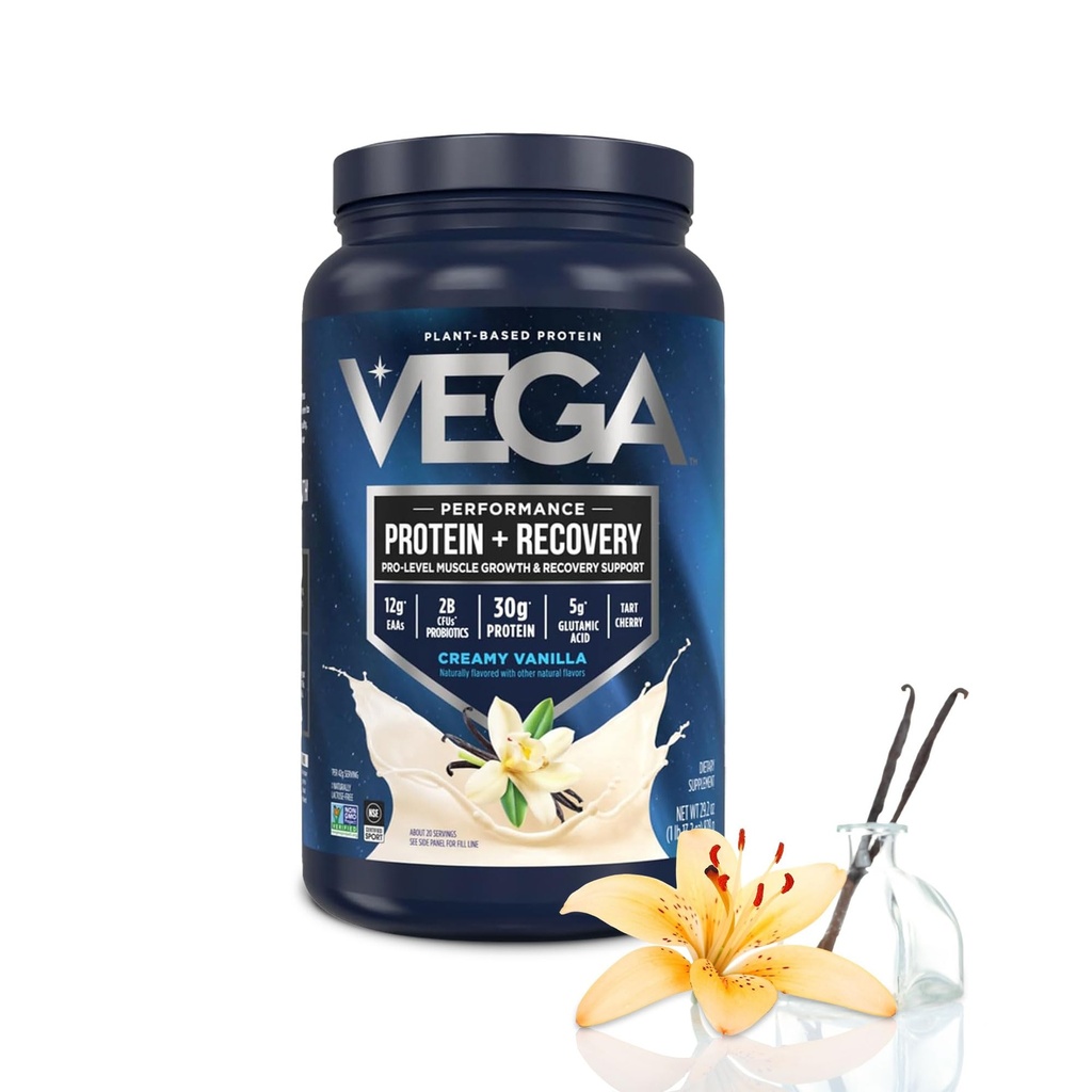 Vega Protein + Recupero, Vanilla – 30g Vegan Protein, Dairy & Gluten Free, Probiotici, Certificato NSF, 28.8 oz (20 Serve)