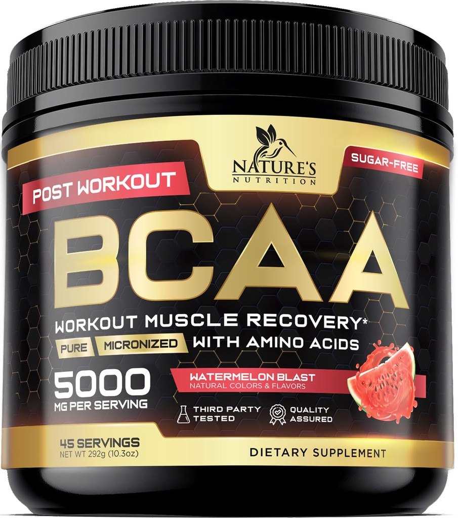 Polvere di bevanda di recupero del muscolo con BCAA, L-Glutamina e aminoacidi - Migliori integratori di recupero del muscolo per l'allenamento post - Zucchero libero, aminoacidi a catena ramificata per le donne e gli uomini - 45 porzioni
