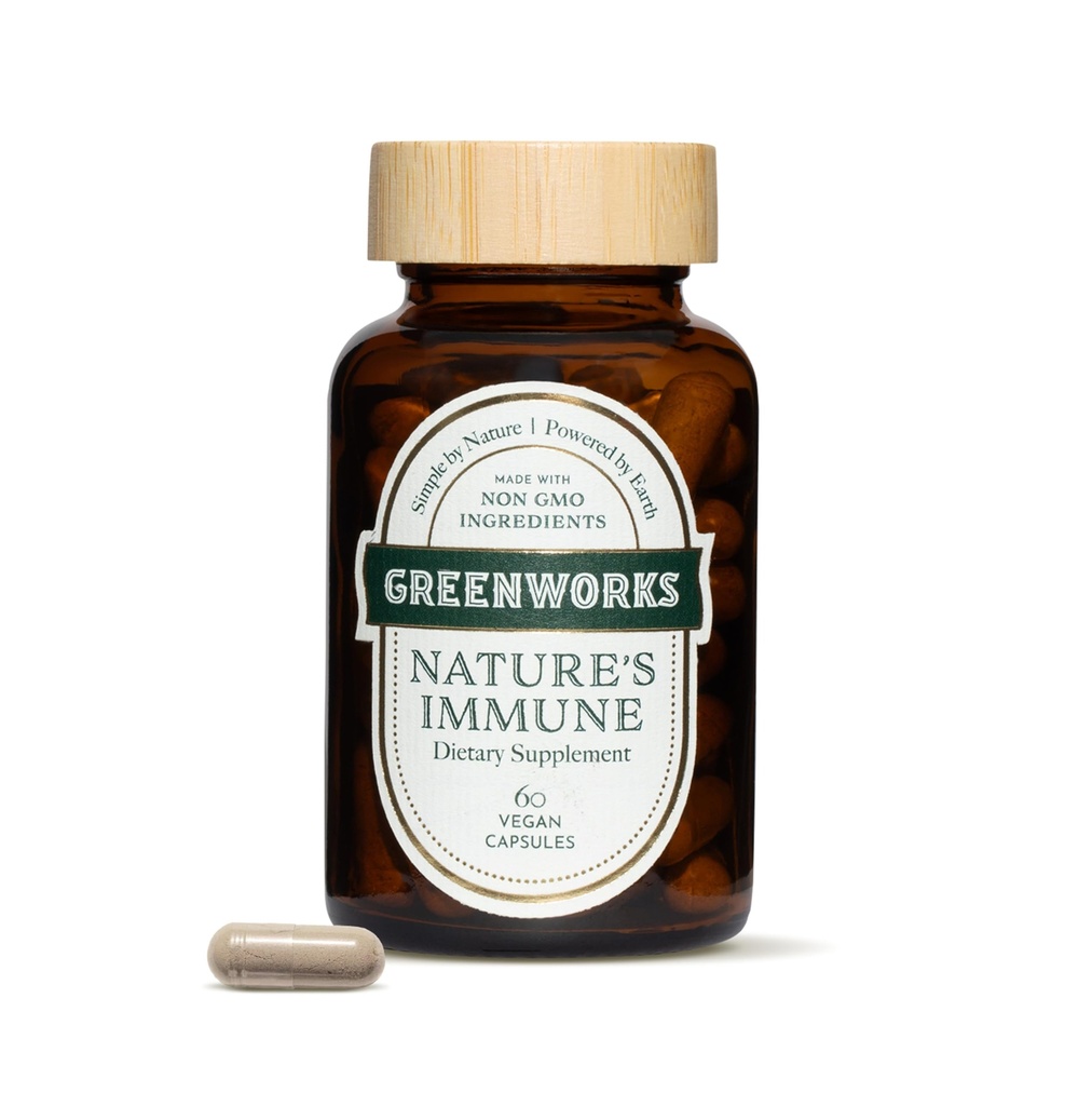 Greenworks Nature’s Immune – Organic Daily Immune Support with Elderberry, Echinacea, Ginger, Turmeric & Medicinal Mushrooms – Vegan, Non-GMO, Gluten-Free – 30 Serve