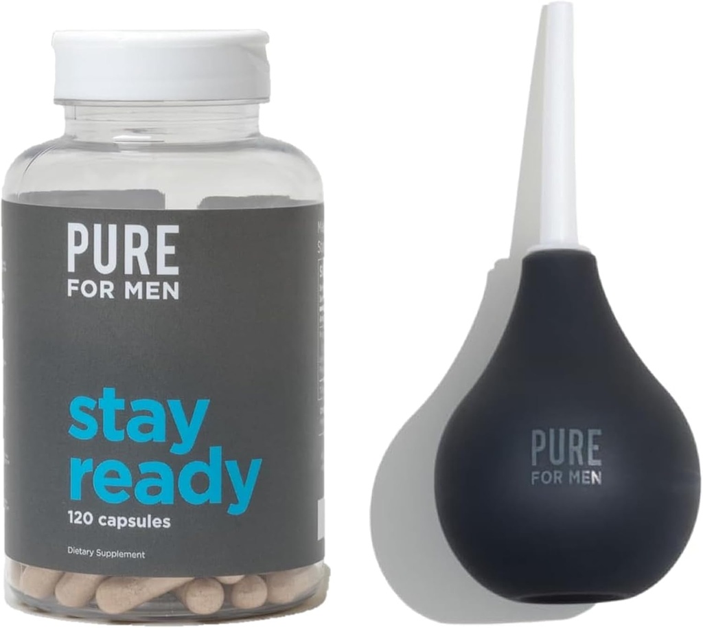Pure per gli uomini rimanere pronto fibra supplemento (120 Ct) + Bum Bulb Anale Kit Douche