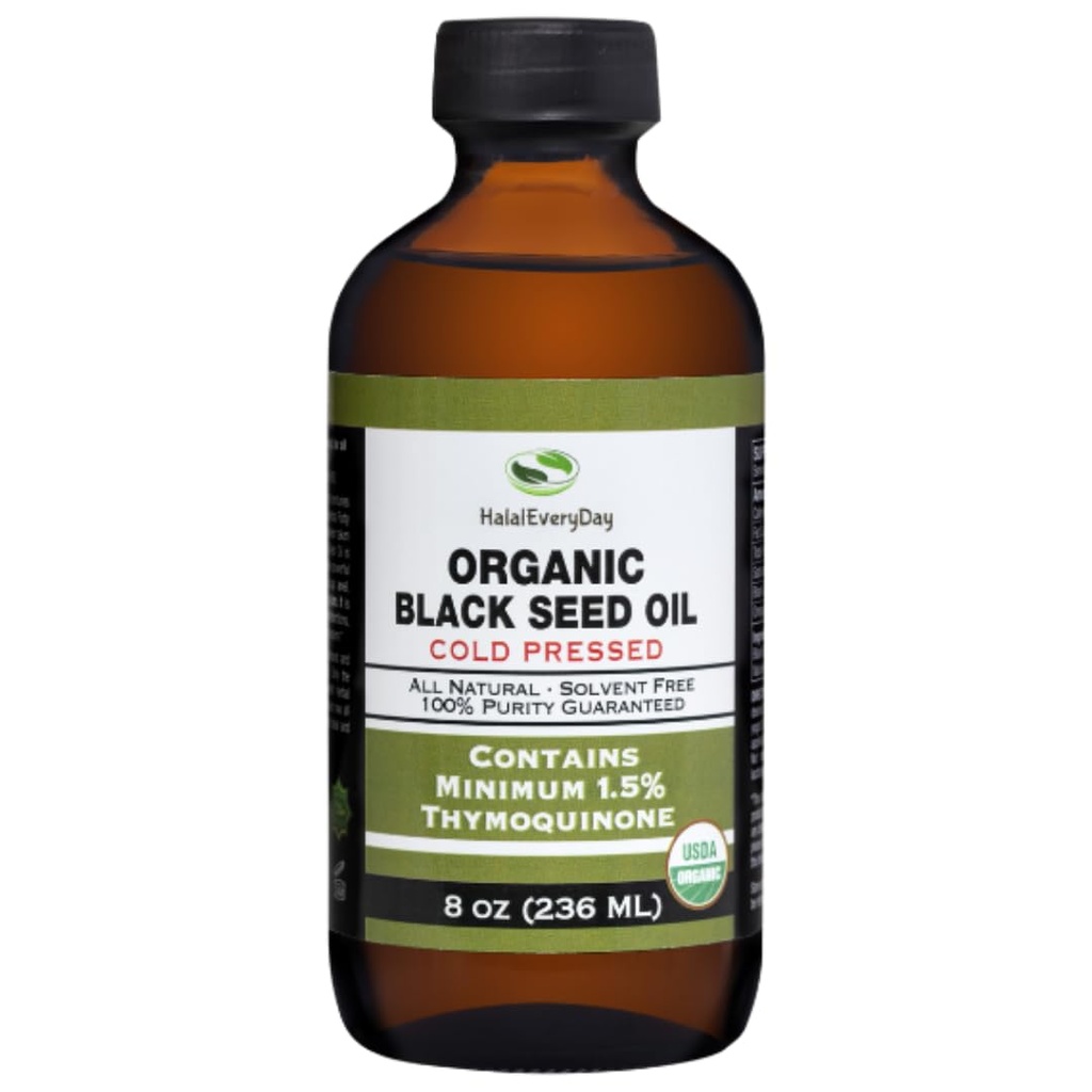 Olio di semi nero biologico - bottiglia di vetro stampato a freddo certificato USDA superiore all'1,5% Thymoquinone 3X resistenza turco nero Cumin Nigella Sativa non-GMO 100% Puro olio di semi neri (8oz bottiglia di vetro)