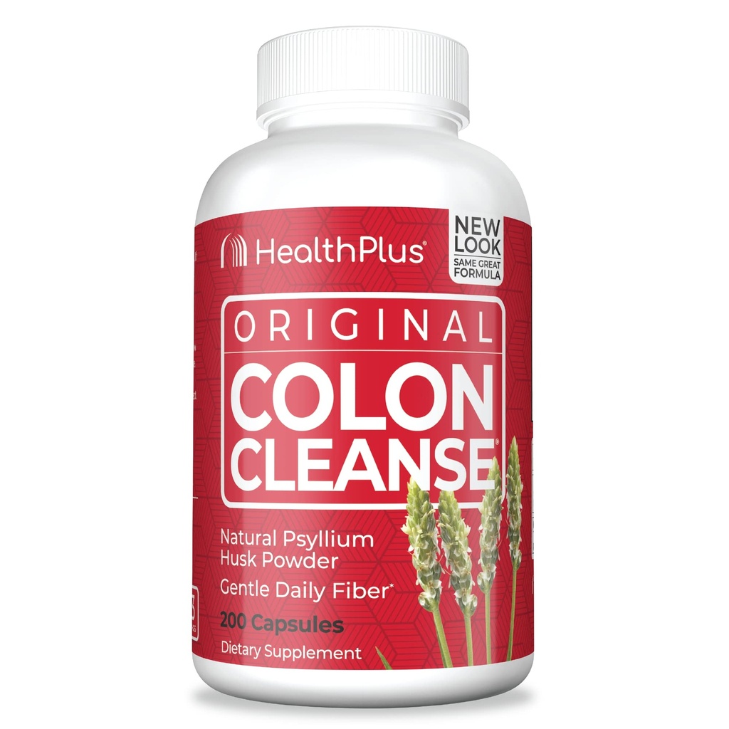 Health Plus Colon Cleanse Digestive Support | Tutte le fibre giornaliere naturali per l'eliminazione della tossina Per ridurre il blocco | Supporta la salute del cuore | 200 capsule, 33 porzioni