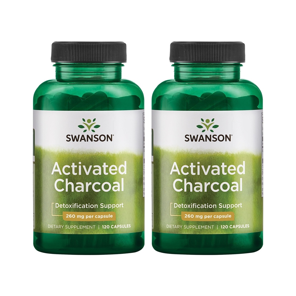 Swanson attivato Carbone - Integratore Naturale Sostenente Assorbimento Sano - Aiuta w/Bloating & Mantenere Regolarità Bowel - (120 Capsule, 520mg per Serving) 2 Confezione