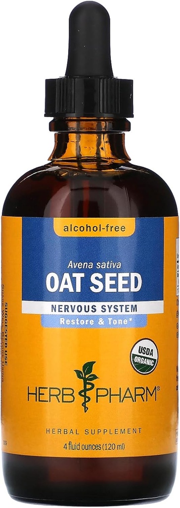 Herb Pharm Certificata Organic Alcohol-Free Oat Seed Glycerite per il supporto del sistema nervoso - 4 oncia