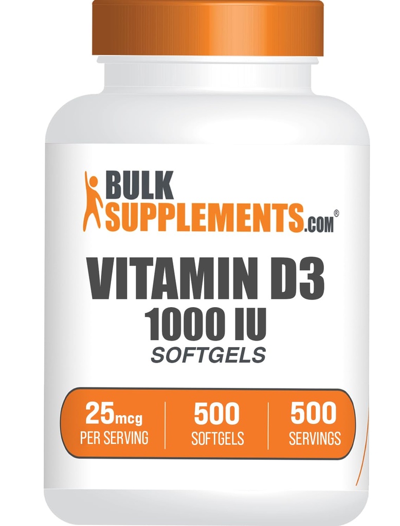BulkSupplements.com Vitamina D3 1000IU Softgels - Cholecalciferol, D3 Supplemento, Vitamina D 1000 IU - 1 Vitamina D3 Softgel (25mcg di vitamina D) per porzione, 500 conteggio (Pacchetto di 1)