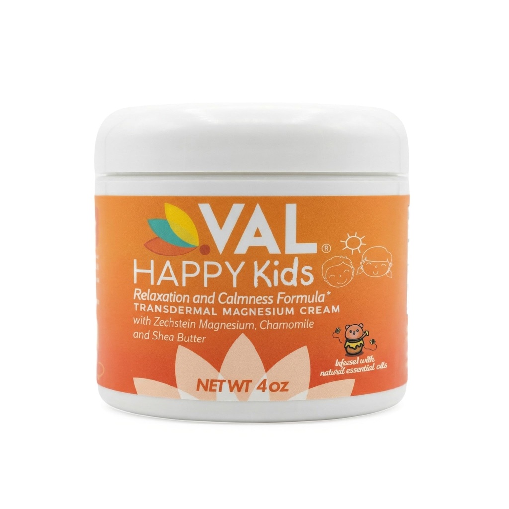 VAL Magnesium Cream per bambini | Rilassamento per il giorno e il tempo libero Routine | Gentle Zechstein Magnesium Chloride | Calm & Mood Support | con camomilla, Shea Butter & Essential Oils | USA Made | 4oz