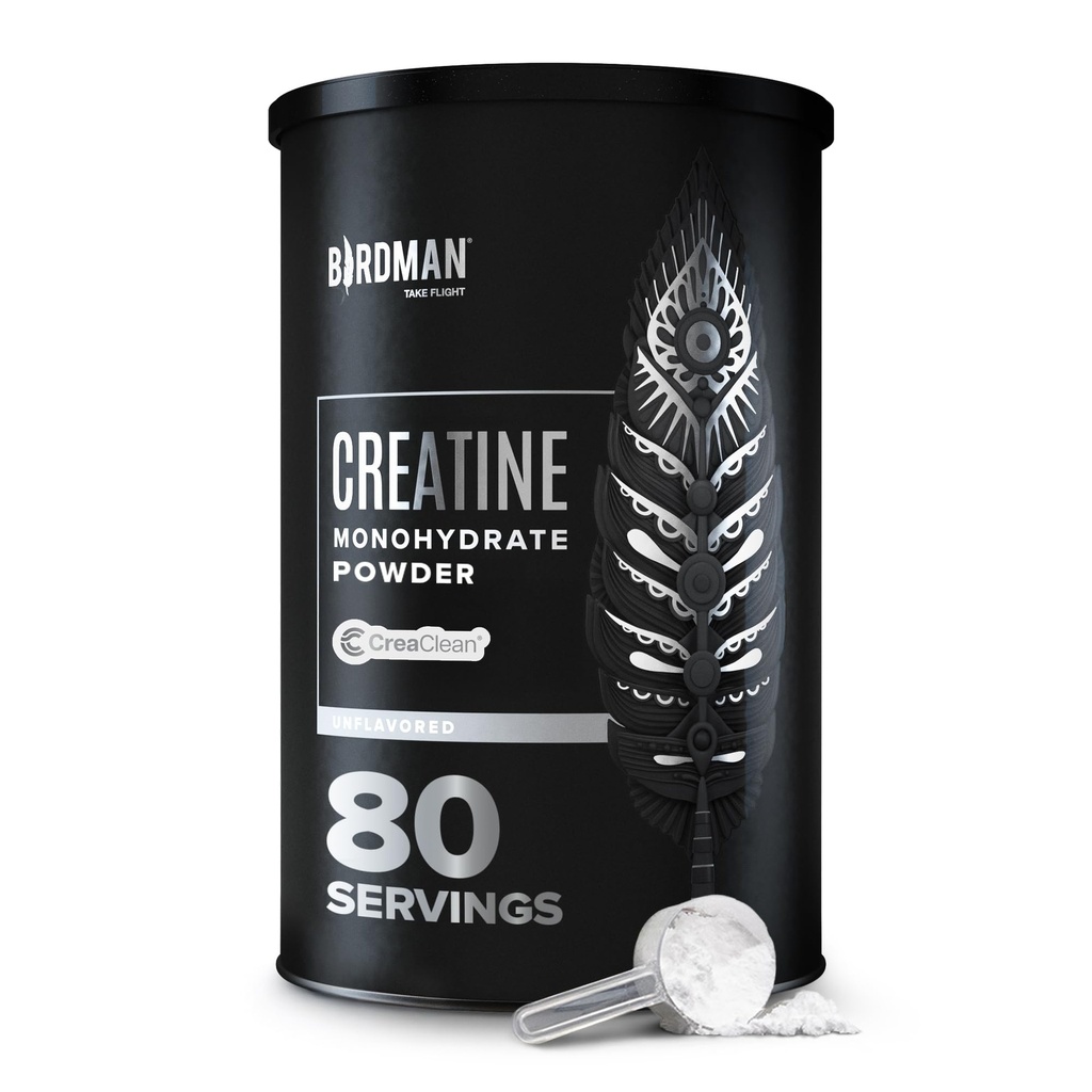 BIRDMAN polvere di monoidrato di creatina micronizzata, recupero del muscolo, Caffeina gratis, Creatina pre allenamento, Vegan, Post allenamento, senza glutine, senza zucchero | 80 Servings (5 Grammi ciascuno) | 0.8lb