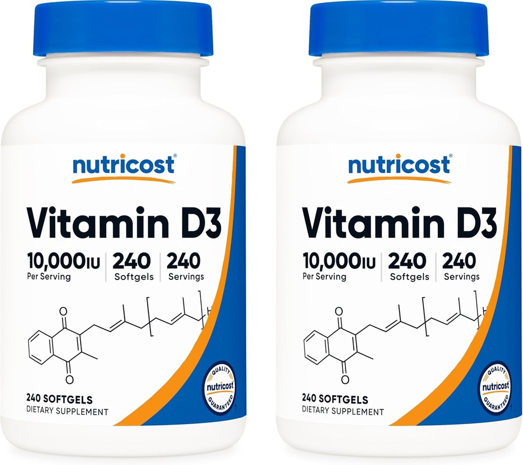Vitamina Nutricost D3 10.000 UI, 240 Morbide Caps (2 Bottiglie)
