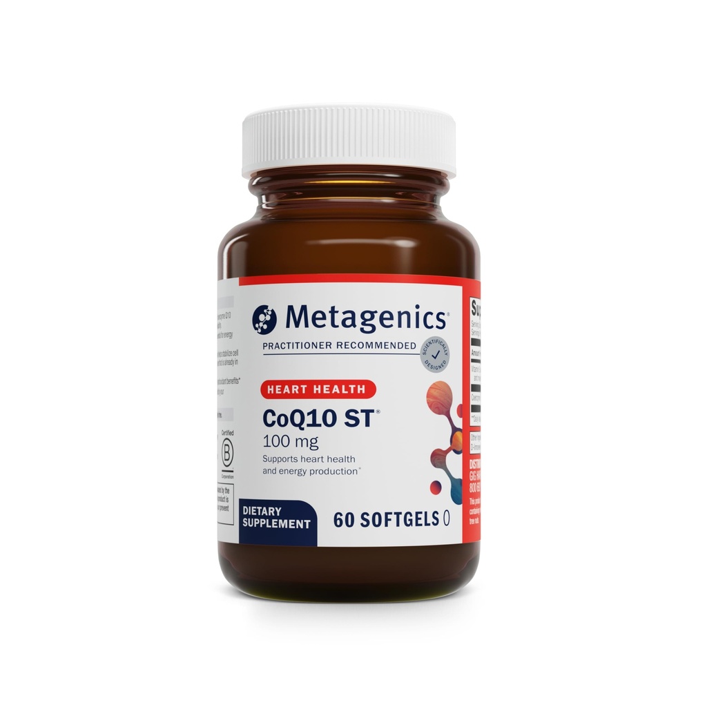 Metagenics CoQ10 ST-100-100 mg Ubiquinone con vitamina E per cuore, energia e supporto antiossidante* - Non OGM, senza glutine, senza soia - GMP Certified Facility - 60 Softgels