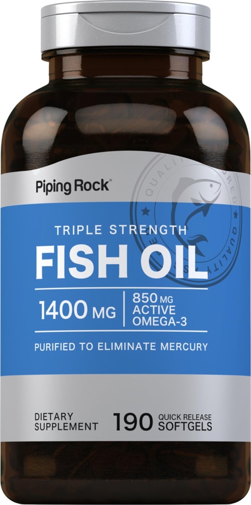Piping Rock Fish Oil Omega 3 Supplemento | 1400 mg | 190 Softgels | per le donne e gli uomini | Triple Strength | con EPA & DHA | Non OGM & Gluten Free