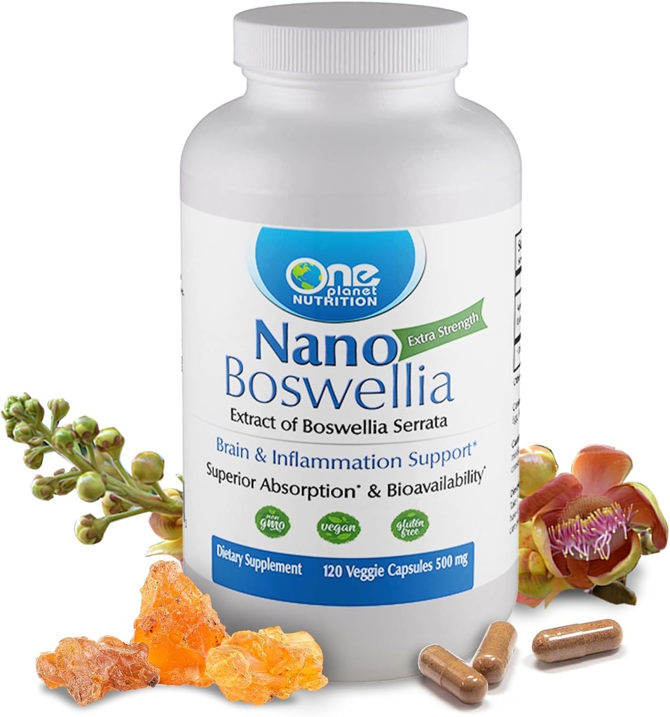 One Planet Nutrition Nano Boswellia 500 mg Veggie Capsule (120 Serve), Boswellia serrata Resina, Supporta la funzione cognitiva per la salute del cervello, Non-GMO, Vegan, senza glutine