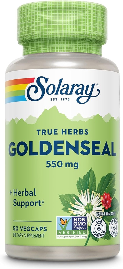 SOLARAY Goldenseal Root 550mg - Golden Seal Capsule - Integratori a base di erbe per il supporto benessere - Non OGM, Vegan, Gluten Free, Lab Verified, 60-Day Money Back Guarantee, 50 Servings, 50 VegCaps