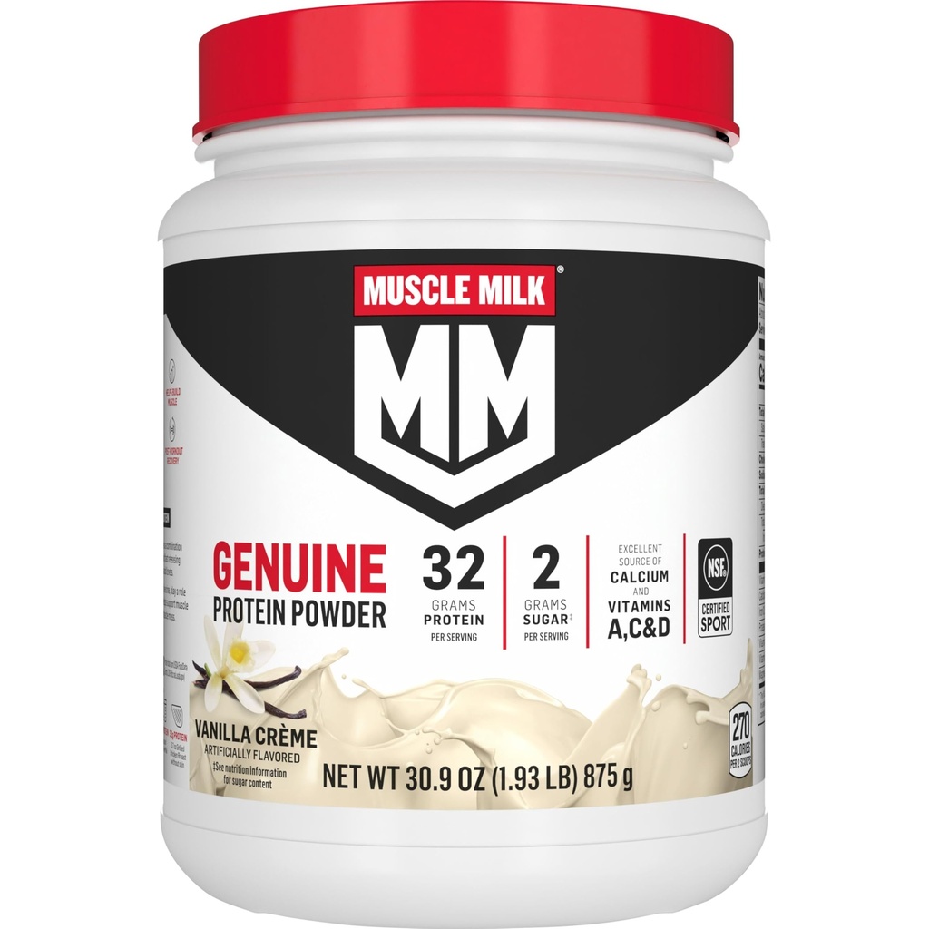 Polvere proteica genuina del latte del muscolo, Crème di Vanilla, 1.93 Pounds, 12 Servings, proteina 32g, zucchero 2g, calcio, vitamine A, C & D, certificato NSF per lo sport, Spuntino energizzante, Imballaggio Vary May