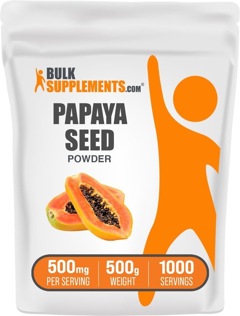 BulkSupplements.com Papaya Seed Powder - Carica Papaya Seed, Supplemento nutrizionale, per il supporto Digestivo & Gut - Gluten Free, 500mg per Serving, 500g (1.1 lbs) (Pack of 1)
