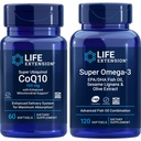 Estensione della vita Super Ubiquinol Coq10, 100 Mg, 60 Softgels | Super Omega-3 Epa/dha Fish Oil, 120 Softgels | Integratori di salute del cuore e del cervello, Gestione dell'infiammazione, Supporto anti-invecchiamento.