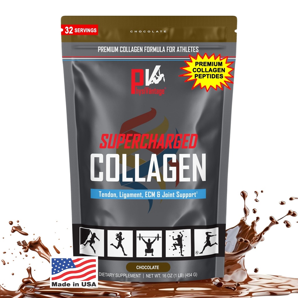 Polvere di peptidi di collagene supercaricata di PhysiVantage - Collage idrolizzato per Joint, Tendon, Ligament, & Skin Health Support - Cioccolato, Keto, Paleo, 16oz