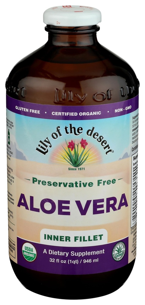 Lily Of The Desert Aloe Vera Juice - Fillet Interno Aloe Vera Drink, Succo di Aloe Organico con Vitamine Naturali, Enzimi Digestivi per Salute Gut, Rilievo di Stomach, Benessere, Pelle di Glowing, 32 Fl Oz