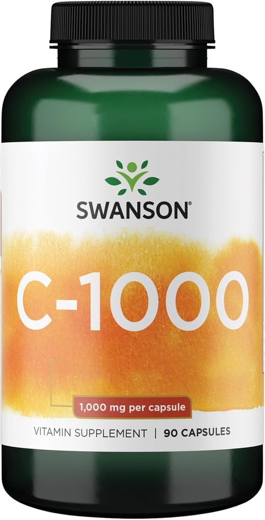 Swanson Vitamin C w/Rose HIPS - Integratore a base di erbe Promozione della salute della pelle, della salute del cuore e del supporto del sistema immunitario - Formula naturale Promuovere la protezione e il benessere - (90 capsule, 1000 mg ogni)