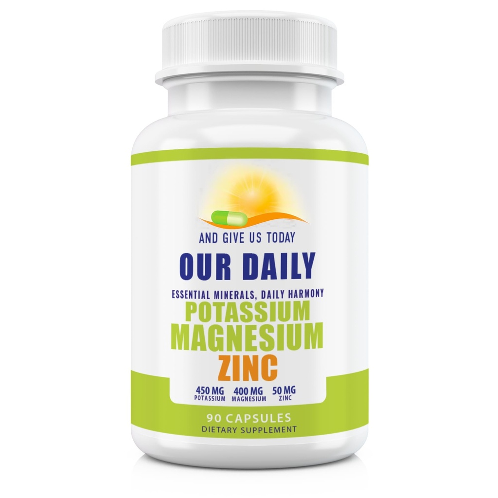 Magnesio Potassio Integratori W Zinc - 90 Capsule 400MG Magnesio, 450MG Potassio, 50MG Zinco per la Salute Vascolare – Alta Assorbimento Vegan per Gambe e Sonno