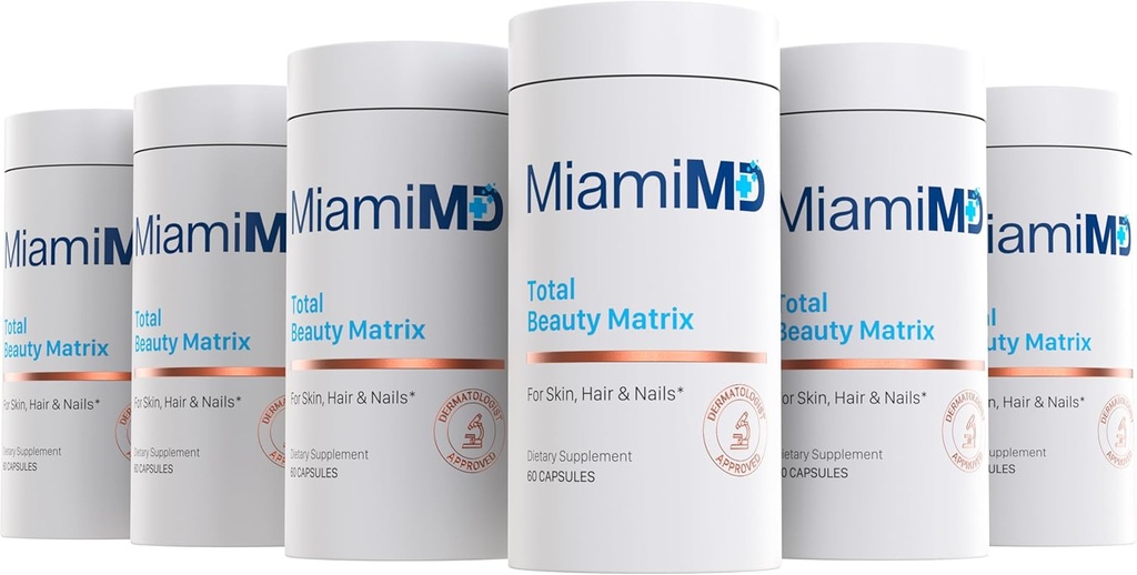 MiamiMD Total Beauty Matrix Collagen Integratori per Donne - Capsule Collagene con Vitamina C per Capelli, Pelle e Unghie - Cruelty Free - (60 Capsule) - 6 Pack