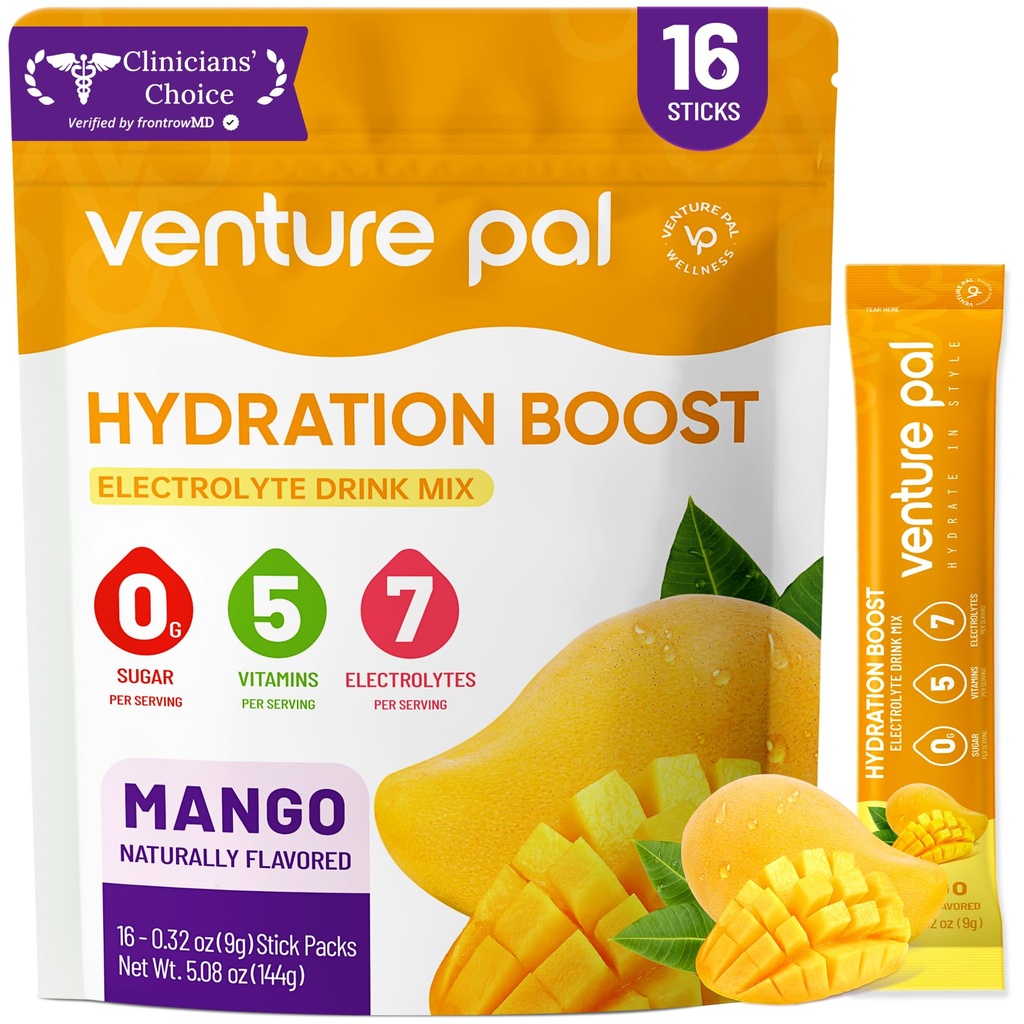 Imballaggio della polvere dell'elettrolita senza zucchero di Venture Pal - Imballaggio di idratazione del liquido giornaliero IV | Miscela di bevanda degli elettroliti con 5 vitamine & 7 elettroliti | Keto Friendly | Non OGM | Vegan certificato | 16 Sticks