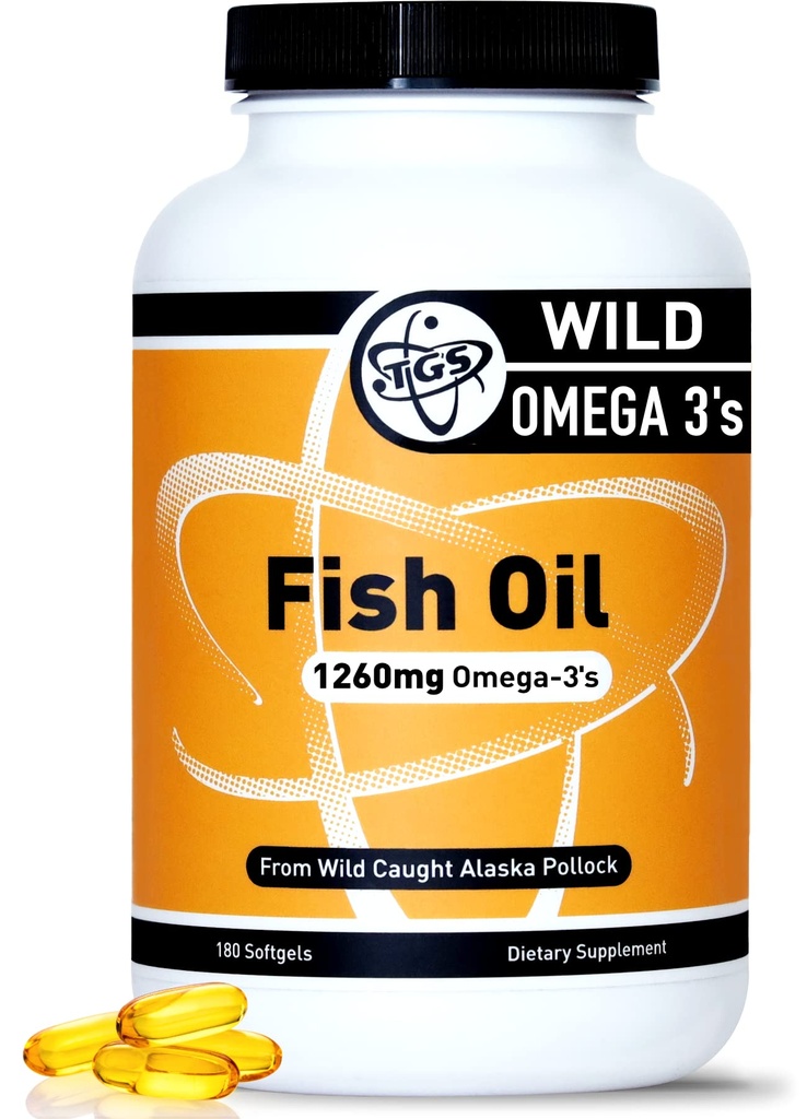 TGS Triple Strength Omega 3 Fish Oil Supplement - 1260mg EPA DHA per gli uomini e le donne - Burpless, Pure Omega 3 acidi grassi da Wild Alaska Pollock in Triglyceride Form - 180 capsule, 90 Serve