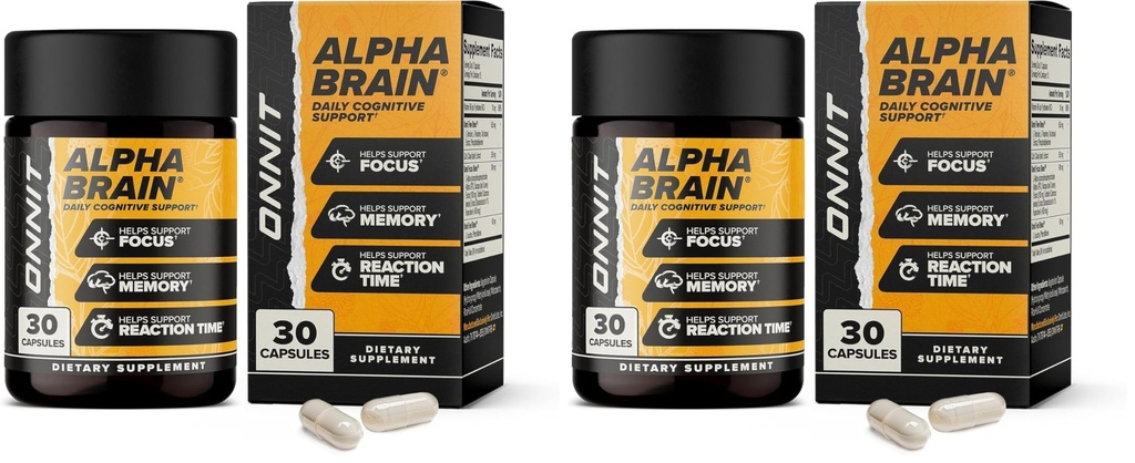 ONNIT Alpha Brain Nootropic Brain Supplemento per Uomini e Donne, IGEN Non OGM Testato, Memoria, Clarity Mentale, Supporto cognitivo e capsule di messa a fuoco con L-teanina e vitamina B6, 30 Conte (Pack of 2)