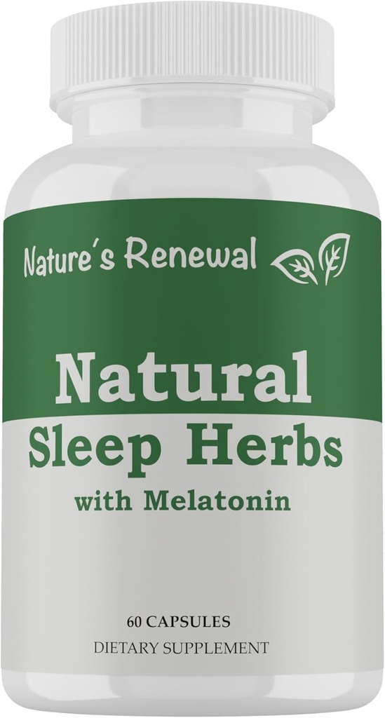 Integratore Naturale del Sonno Rinnovato della Natura - Melatonina, Radice Valeriana, Ashwagandha, Magnesio, Camomilla, Erboristeria omeopatica notturna per adulti - 60 Capsule