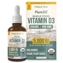Plant-D3 Organic Vitamin D3 5000 IU - Vegan, Max Strength Sublingual Liquid D3 Drops - 200% Absorbimento superiore - 100% Plant-Based Cholecalciferol Form - Dosaggio regolabile per tutte le età (1oz Liquido)