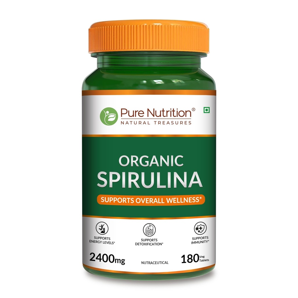 Pure Nutrition Organic Spirulina 2400mg per Serving | 180 Tavolette Veg | Spirulina Powder Organic Tablets | Supporta pelle sana & Boost Immunity | Non OGM