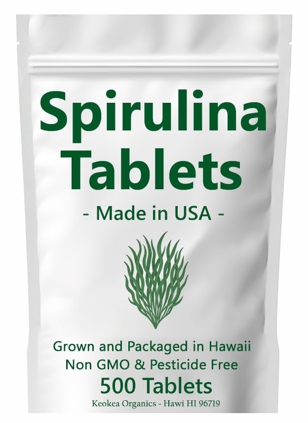 Spirulina Tablets - Made in USA - 500 compresse - Cresciuto nelle Hawaii - Non OGM & Pesticida Gratis