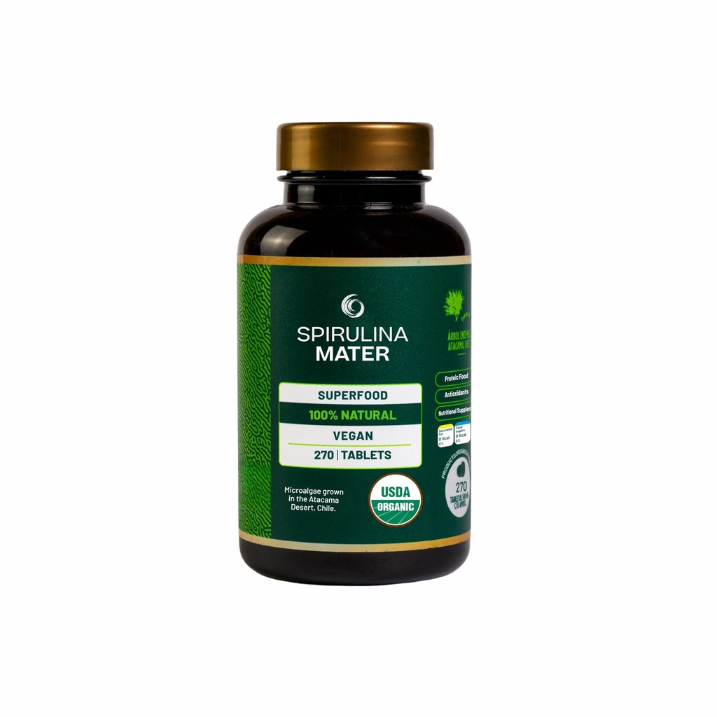 Spirulina Tablets USDA Organic, Atacama Desert Grown, Plant Based Superfood Supplement, Nutrient Dense Algae for Daily Wellness and Energy, 270 Tablet