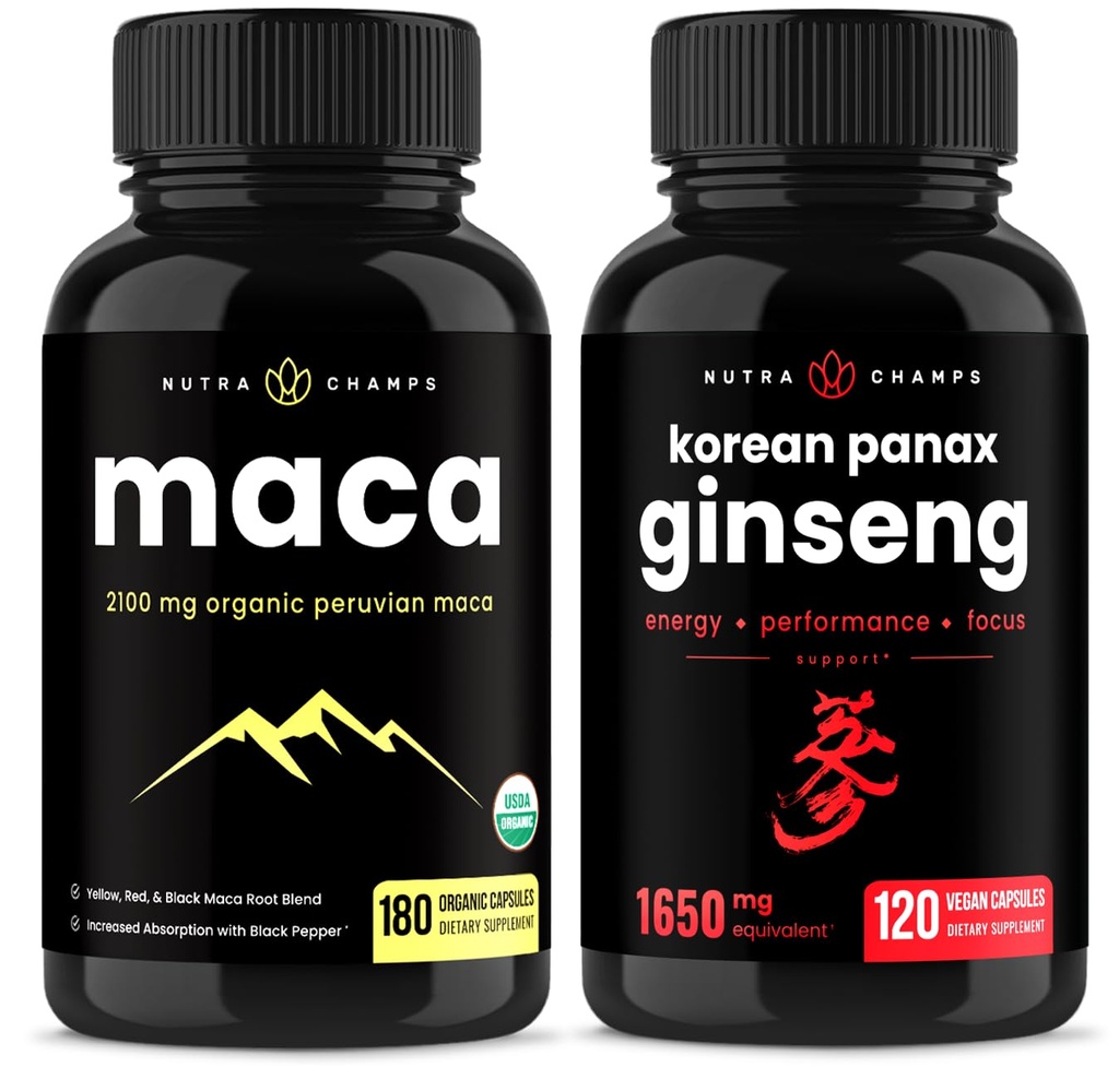 NutraChamps Maca Root Capsule e Ginseng coreano Capsule 2 Pack Bundle