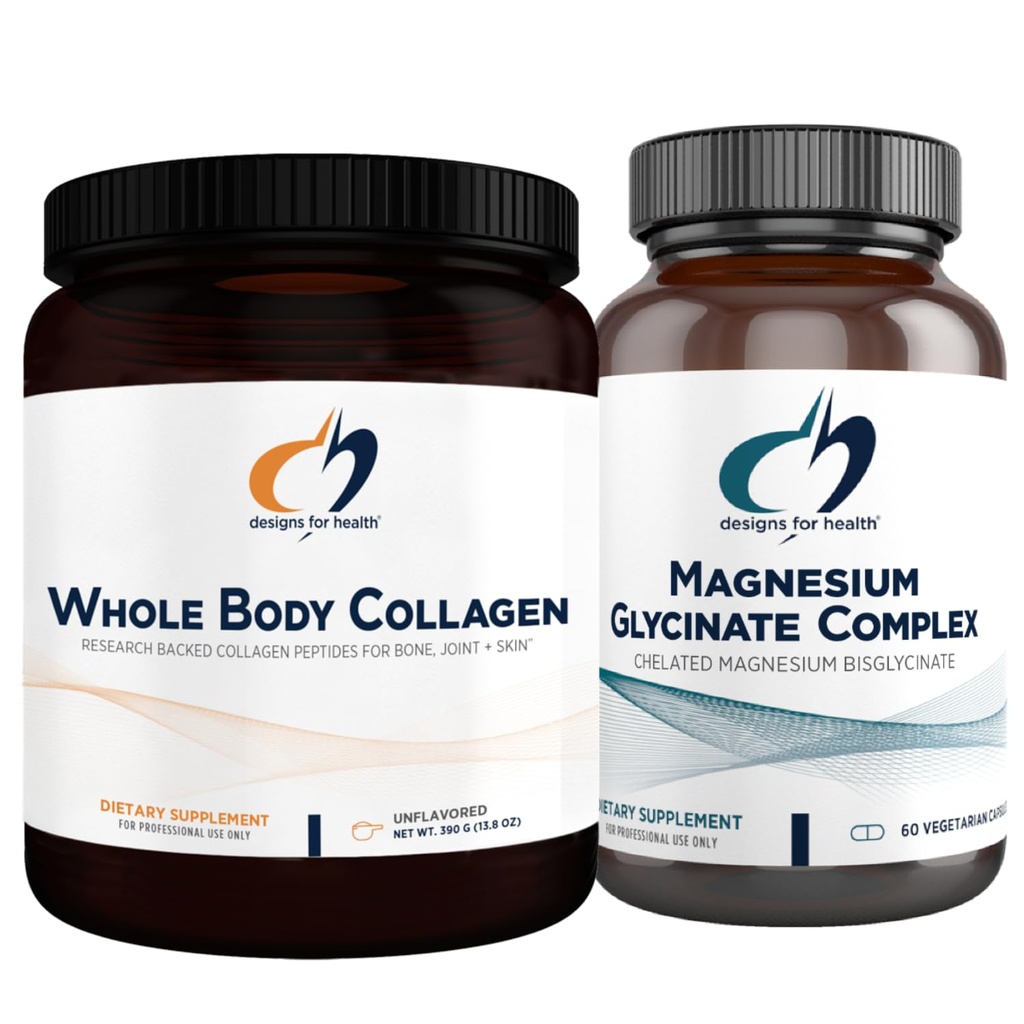 Progetti per la salute Magnesio Glycinate Complex (60 capsule) & Whole Body Collagen (30 Serve) Bundle - Magnesio ad alto assorbimento con polvere di collagene Premium per sostenere le ossa, pelle e articolazioni