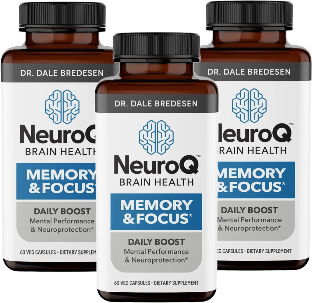 NeuroQ Memoria e messa a fuoco - Migliora le prestazioni cognitive e la funzione del cervello - Formula neuroprotettiva di Dr. Dale Bredesen - Gotu Kola Ginkgo Phosphatidylserine & Propolis - 60 capsule (Pack of 3)