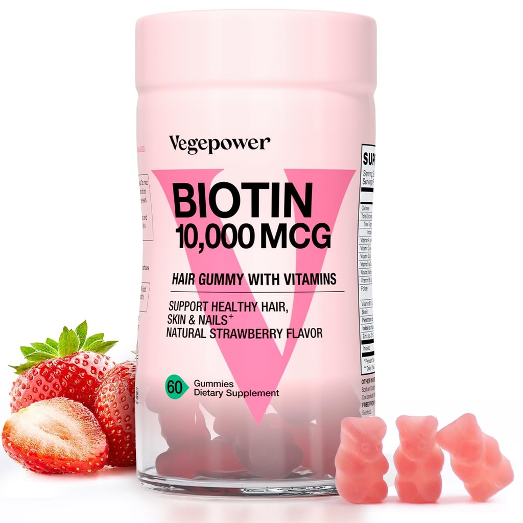 Biotina Gummies per la crescita dei capelli 10000mcg - Vegan Biotin Vitamins Supporta capelli sani, pelle e unghie, Capelli Vitamina Gummy per le donne e gli uomini - Non OGM, Chewable Supplement