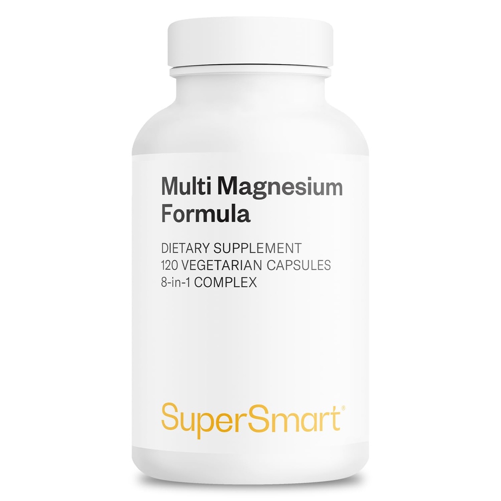 Supersmart - Optimag - Potente Magnesio Complesso - 8 diverse forme di Magnesio per l'assimilazione ottimale - combatte la carenza di magnesio | Non OGM & Gluten Free - 120 capsule vegetariane