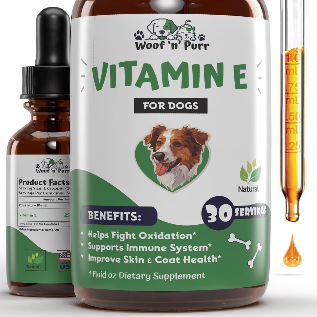 Vitamina E per Cani - Vitamina E Dog - Vitamina E per Cane - Vitamine E - Vitamina E Canina - Supplemento Vitamina E per Cani - Vitamina E Oil Dog - Vitamine Cane - Supporto Immune Cane - 1 fl oz