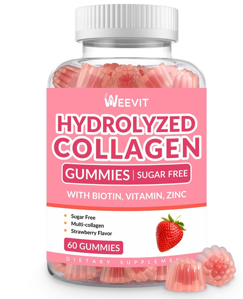 Gummie di collagene per le donne, Peptidi di collagene idrolizzati Gummies con Biotina, Integratori di collagene Gomma con Vitamina B12, C, D, Zinco per Unghie per Capelli