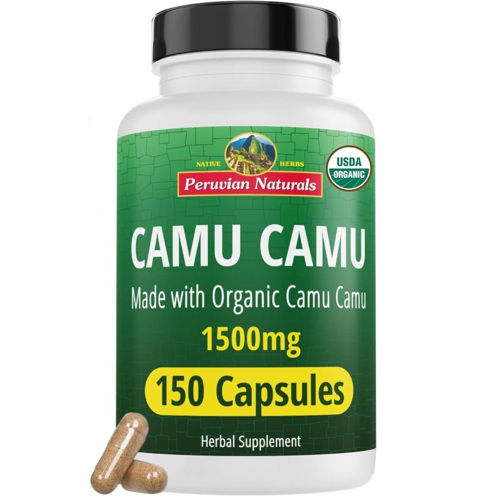 Vitamina C organica peruviana da Camu Camu Capsule 1.500mg - 150 Pillole Vegane, Vitamina C naturale da tutto il cibo Camu Berry Organic, Non OGM