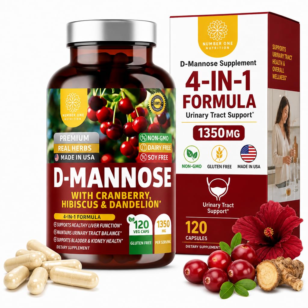 Numero Uno Nutrizione Premium D Mannose Supplemento per Donne e Uomini [Max Strength, 1350MG] D-Mannose naturale con Mirtillo, Ibiscus e Dandelion per la salute del tratto urinario, 120 Conte