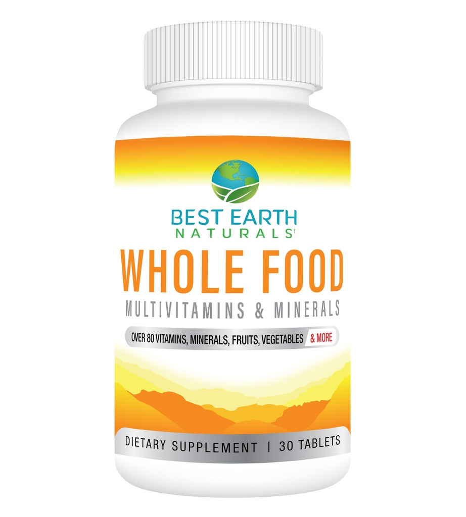 Best Earth Naturals Whole Food Multivitamins & Mineral Vegan Formula con Frutta, Verdura, Miscela Probiotica e Altro, 30 Conte