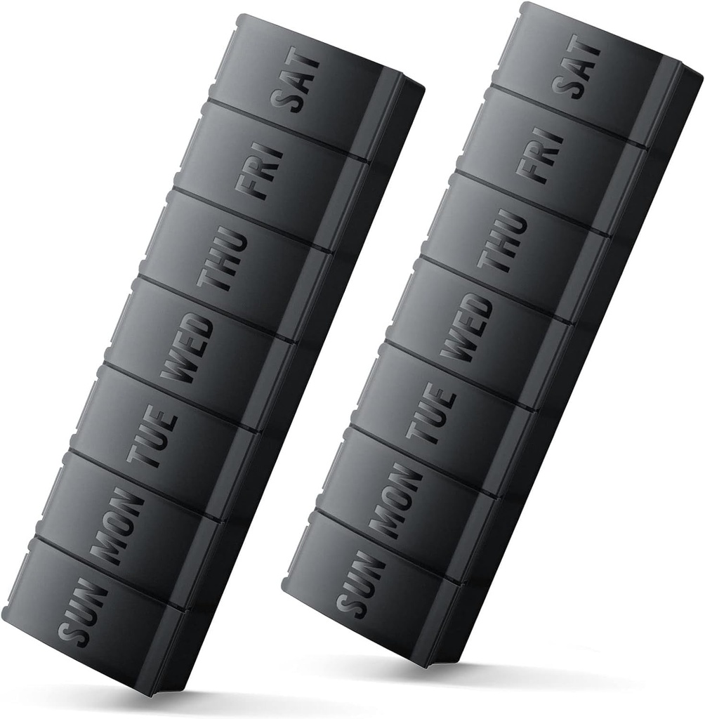Large Pill Organizer 2 Pack, Easy-Open Weekly Pill Organizer, XL Daily Pill Organizer, 7 Day Medicine Pill Organziers, Medicine Box 7 giorni per grandi integratori di vitamina (Double Black)