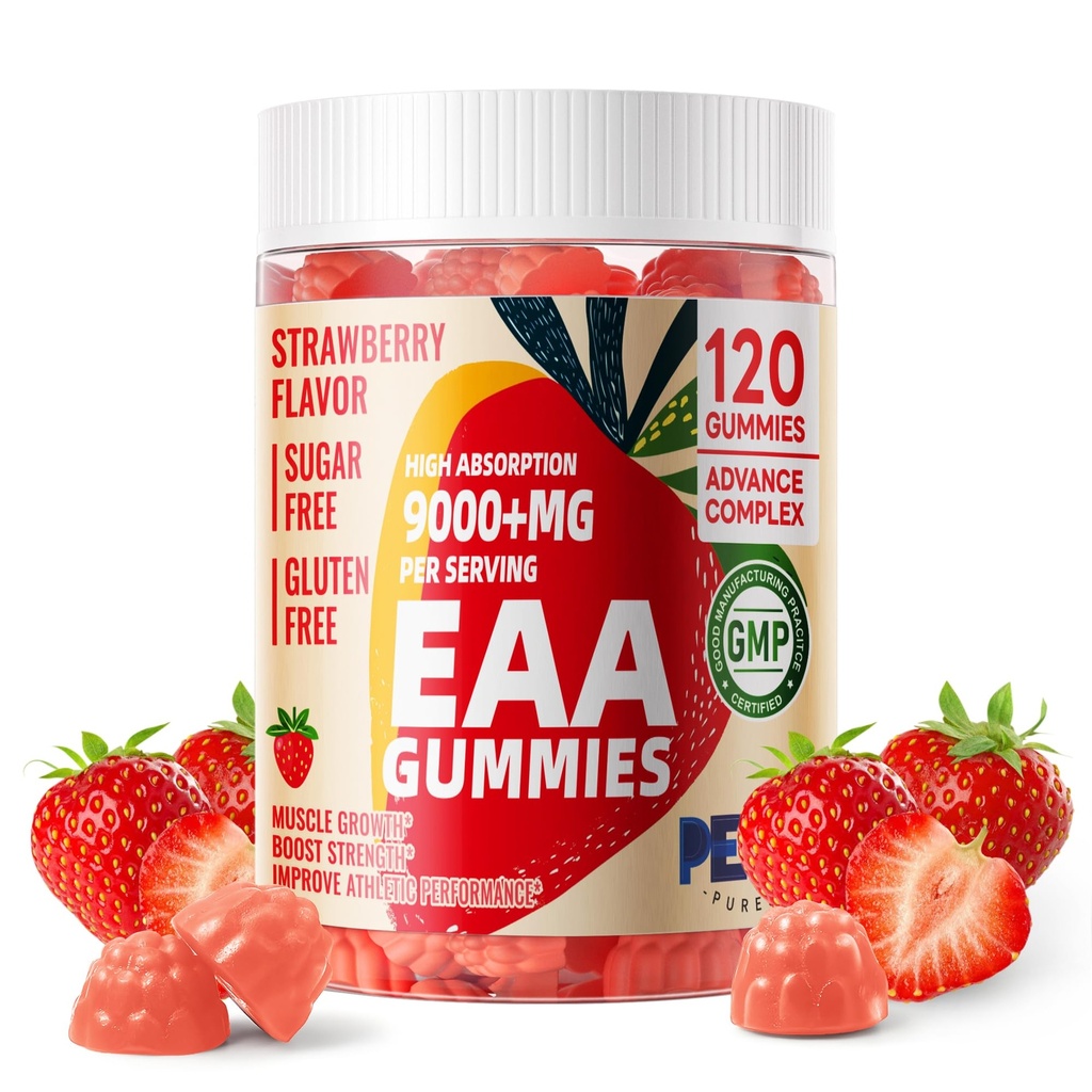 Animali EAA Gummies Purest 120 Gummies (Strawberry), Aminoacidi essenziali - Tutti 9 Aminoacidi essenziali (EAA) e Tutti Aminoacidi a catena ramificata (BCAA), Non OGM, Gluten Free, Per vegetariani