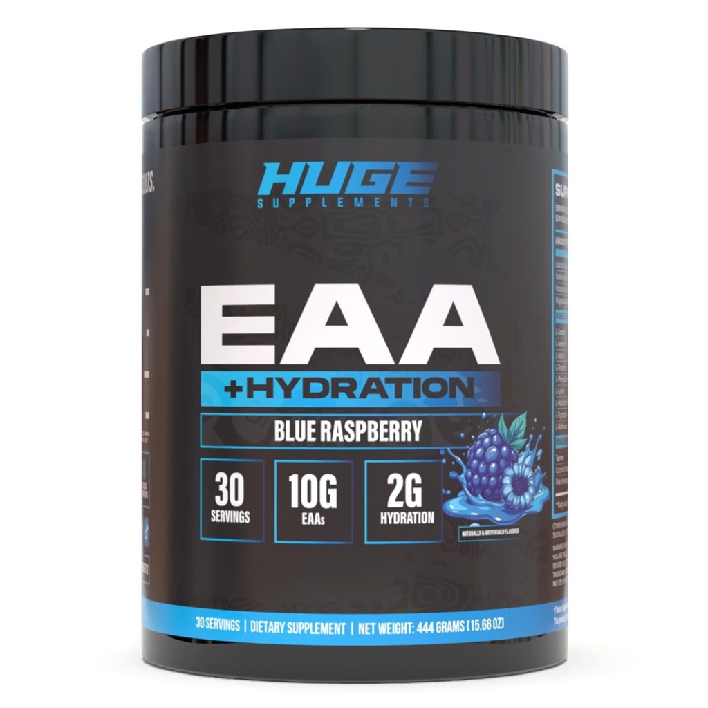 EAA enorme + idratazione, polvere di aminoacidi essenziali, EAAs & BCAAs, polvere di recupero di Intra & post allenamento, crescita del muscolo, recupero e prestazioni, 10g EAAs & Electrolytes, 30 Servings (Blue Raspberry)