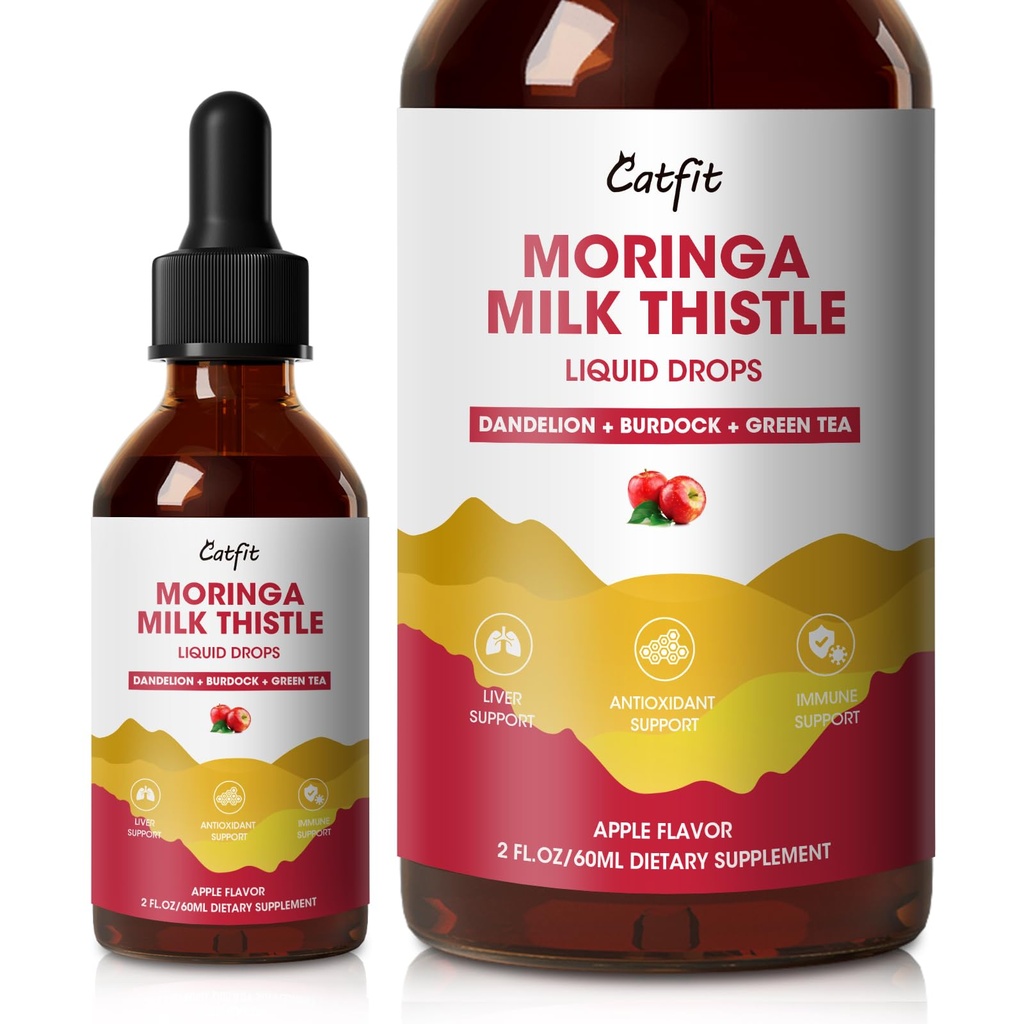 Milk Thistle Liver Detox Drops Apple Flavor – Liver Cleanse Detox & Repair with Moringa, Dandelion, Burdock & Green Tea – Herbal Liquid Supplement for Liver Support & Liver Health, Vegan, 2 Fl Oz