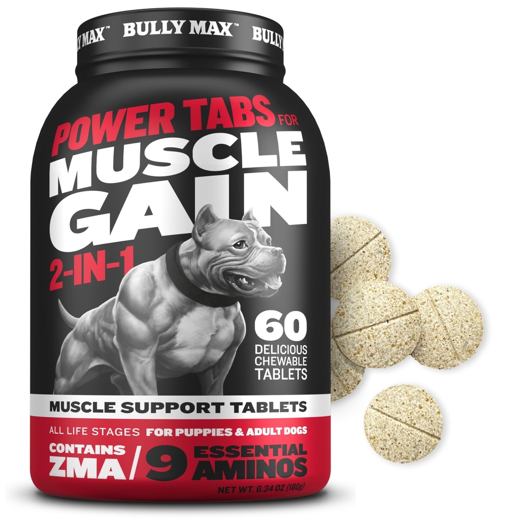 Bully Max 2-in-1 Tavole da masticare per cani adulti e cuccioli - Puppy & Dog Vitamins & Integratori per guadagno muscolare & crescita - Ultimate Canine Multivitamines per tutte le razze & Età - 60 Tab