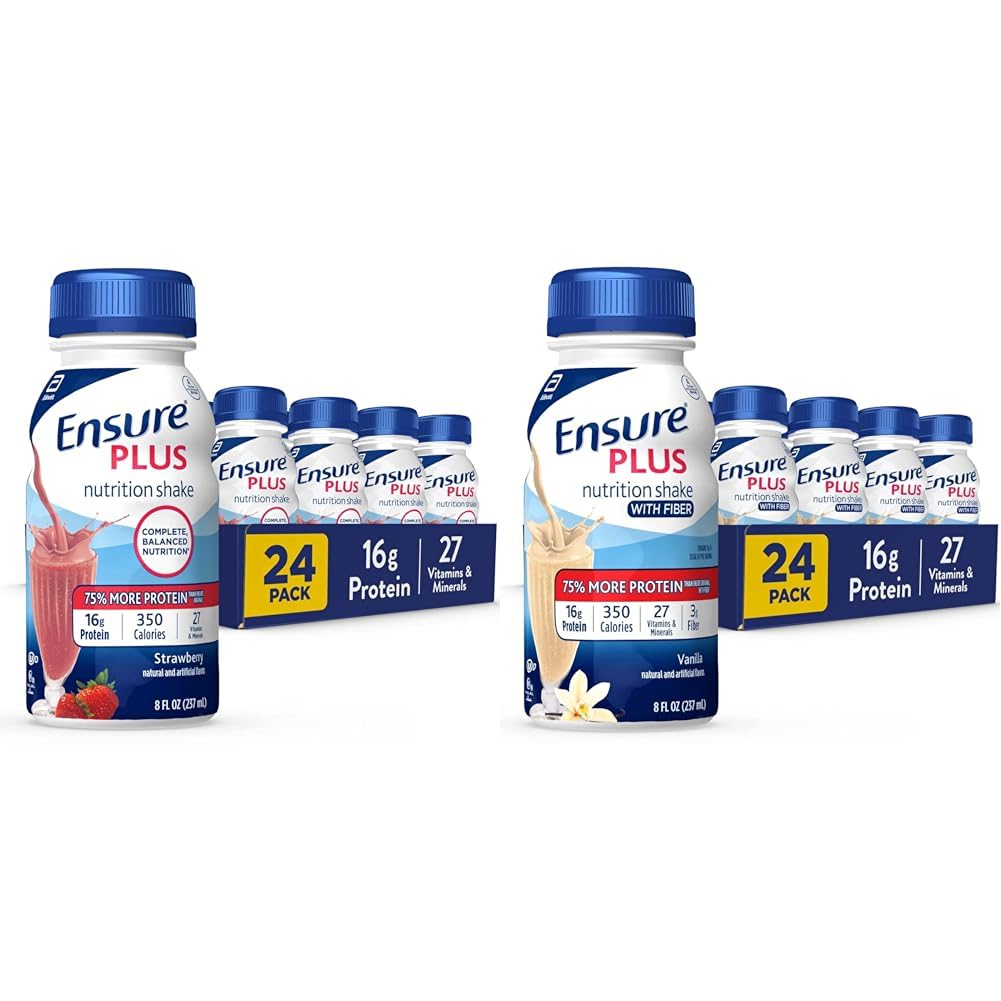 Assicurare Plus Nutrition Shake con 16 Grammi di Proteine & Assicurare Plus Liquid Nutrition Shake con Fiber, 16 Grammi di Proteine, Vanilla, 8 Fl Oz Bottiglia (Pack of 24)