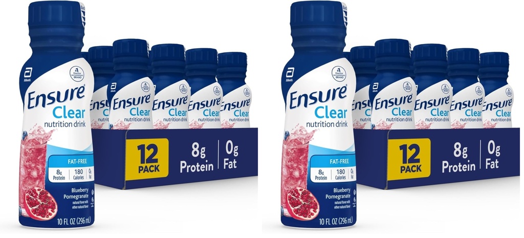 Assicurare Liquid Clear Nutrition Drink, 0g di grasso, 8g di proteine, Blueberry Pomegranate, Bottiglia, senza glutine, 10 Fl Oz (Pack of 24)