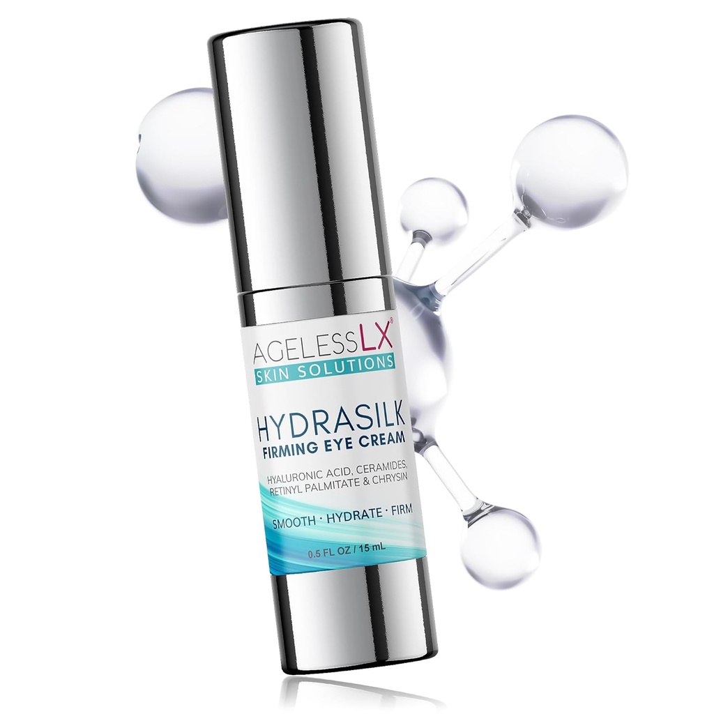 AgelessLX - Hydrasilk Eye Cream - Firming Under Eye Cream for Dark Circles and Puffiness - idratante acido ialuronico per le rughe, le linee sottili e le buste per gli occhi - 0.5 OZ